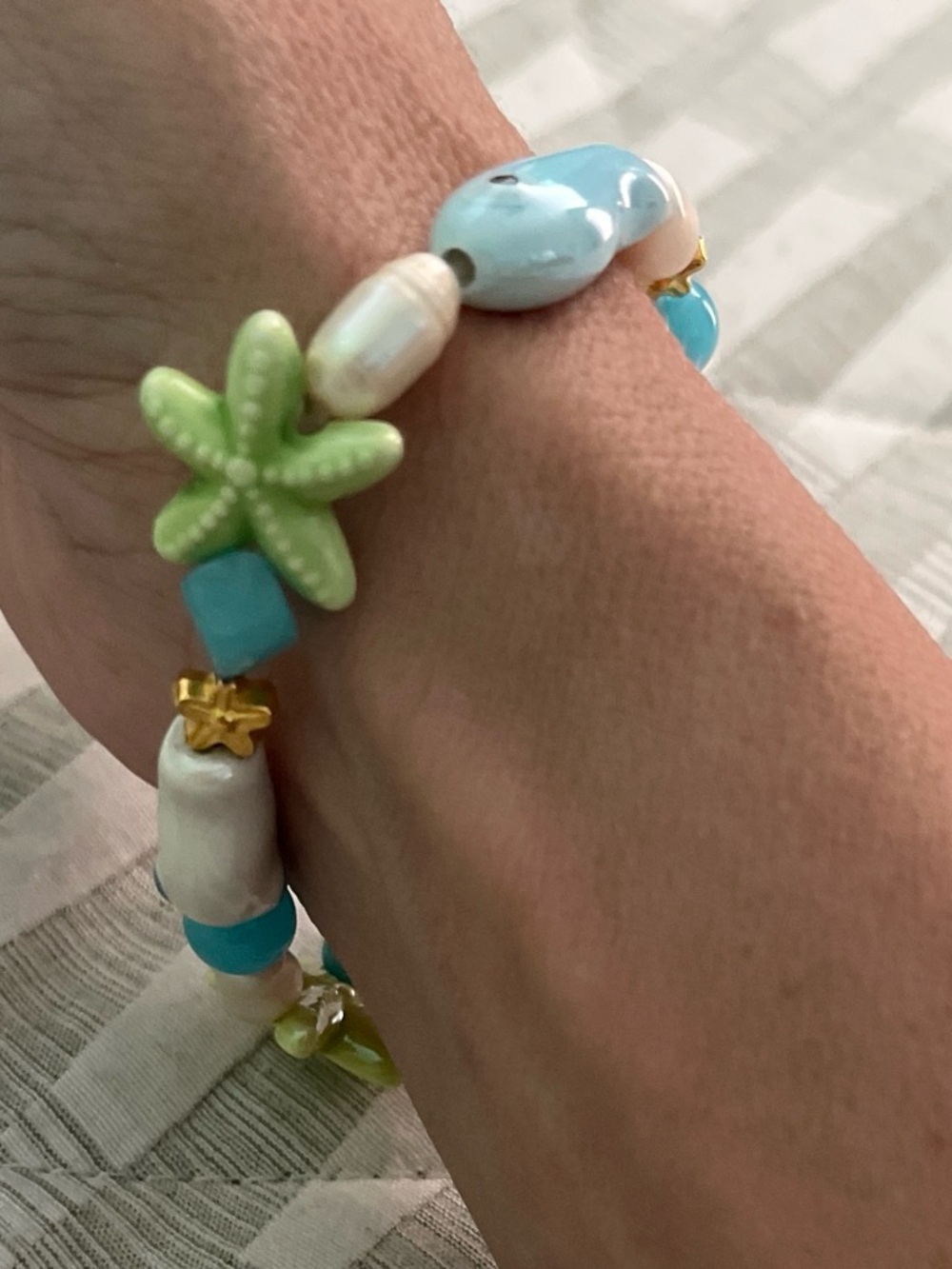 Hand Crafted Turquoise & Lime Starfish Beaded Bracelet